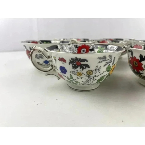 VTG Set of 7 Swansea Tea Cups Floral Pattern Bone China Canton Gold Trim - Picture 7 of 14